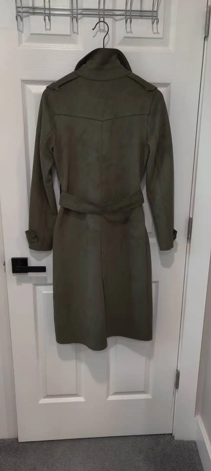 Zara Khaki Green Faux Suede Trench Mac Tailored Coat - XS - photo 2
