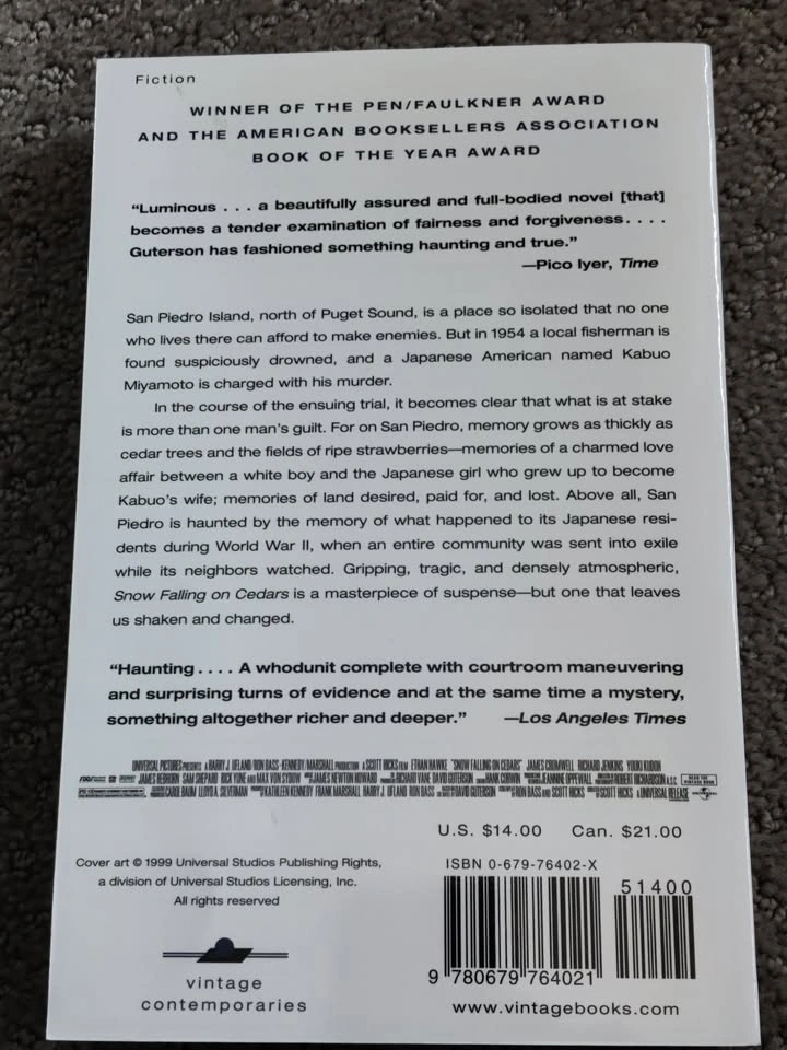 Snow Falling on Cedars - David Guterson Legal Fiction Novel - photo 2