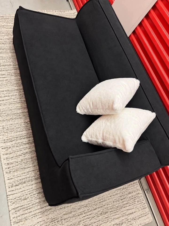 Modern Black Low-Profile Sofa with Accent Pillows - photo 2