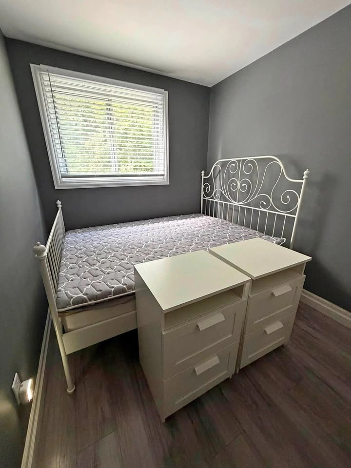 Queen sized bed from IKEA w/ box, 2 nightstands