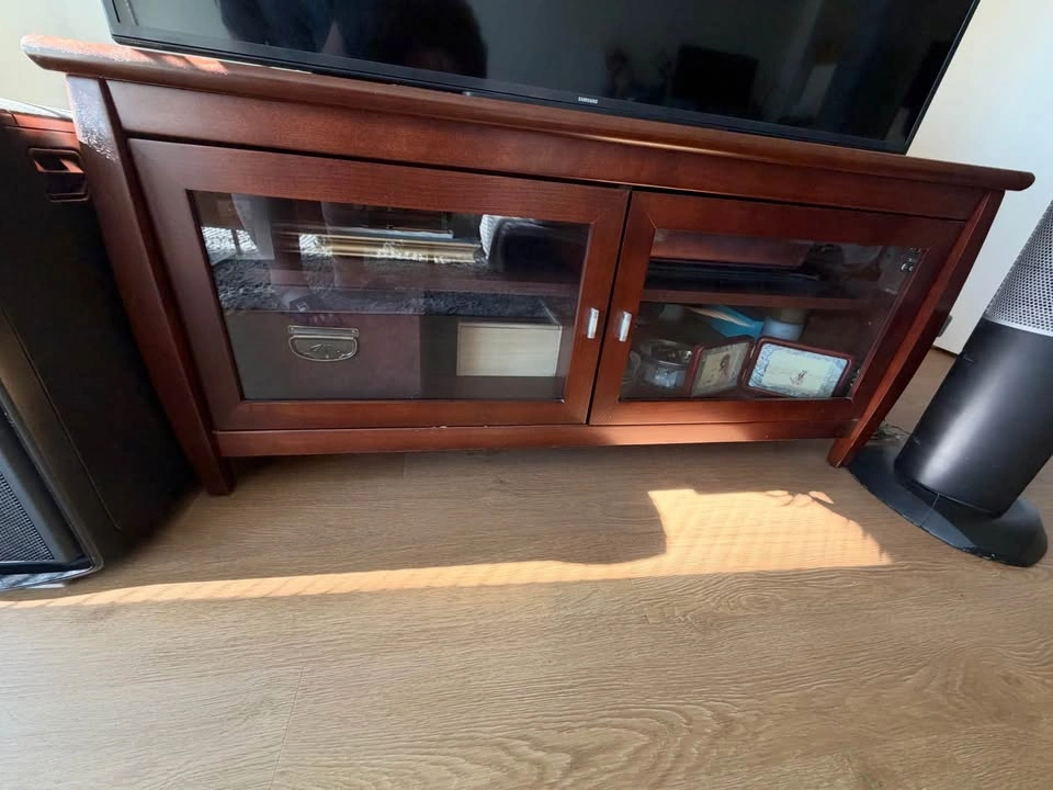 Cherry Wood TV Stand with Glass Doors - photo 2