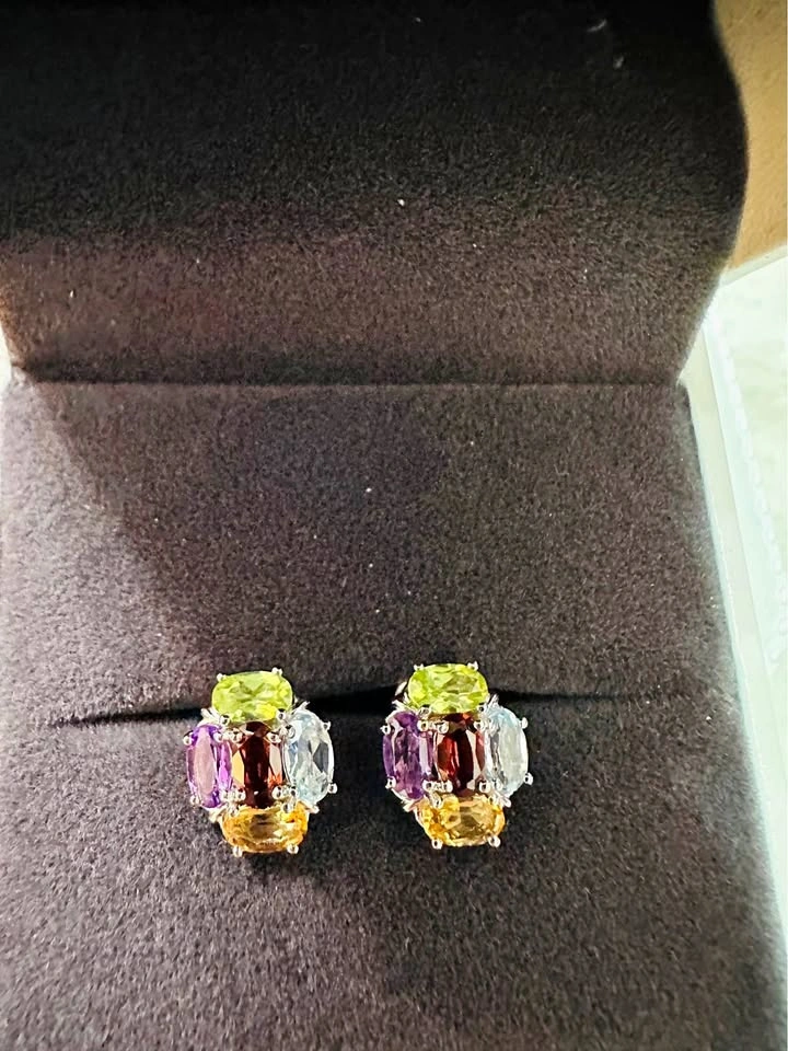 NATURAL Multi-Gemstone Sterling Silver Stud Earrings