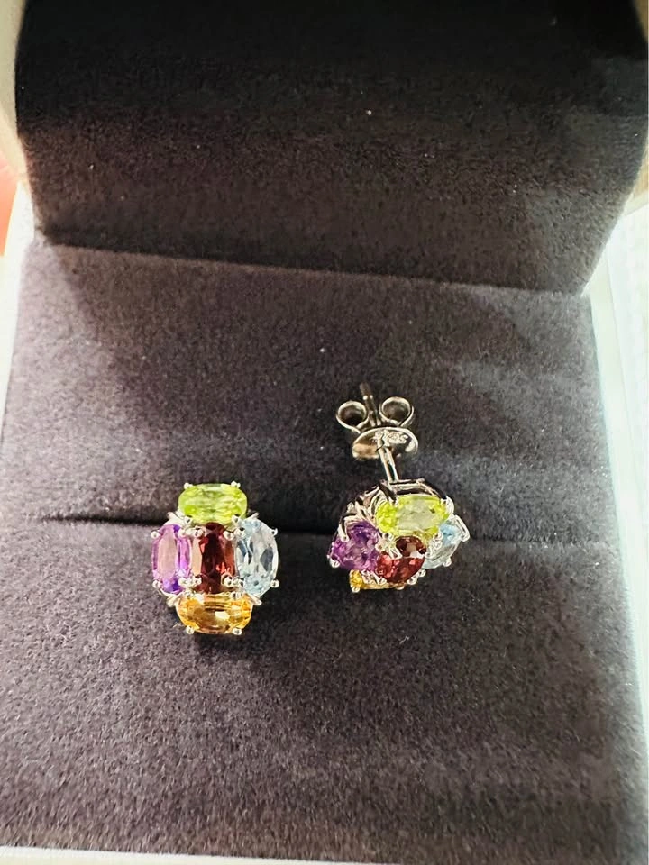 NATURAL Multi-Gemstone Sterling Silver Stud Earrings - photo 2