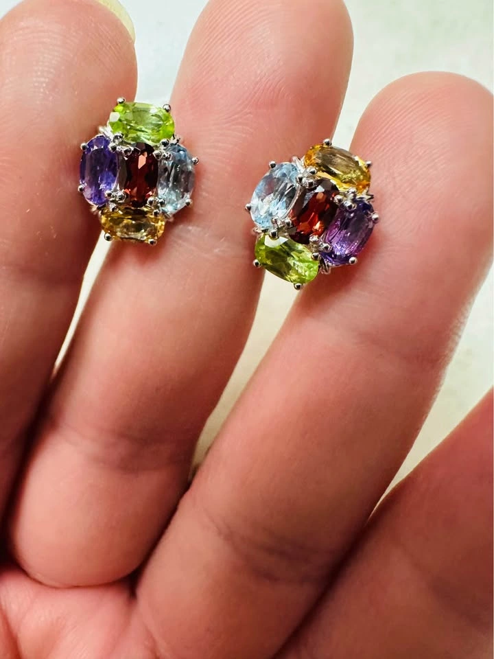 NATURAL Multi-Gemstone Sterling Silver Stud Earrings - photo 4