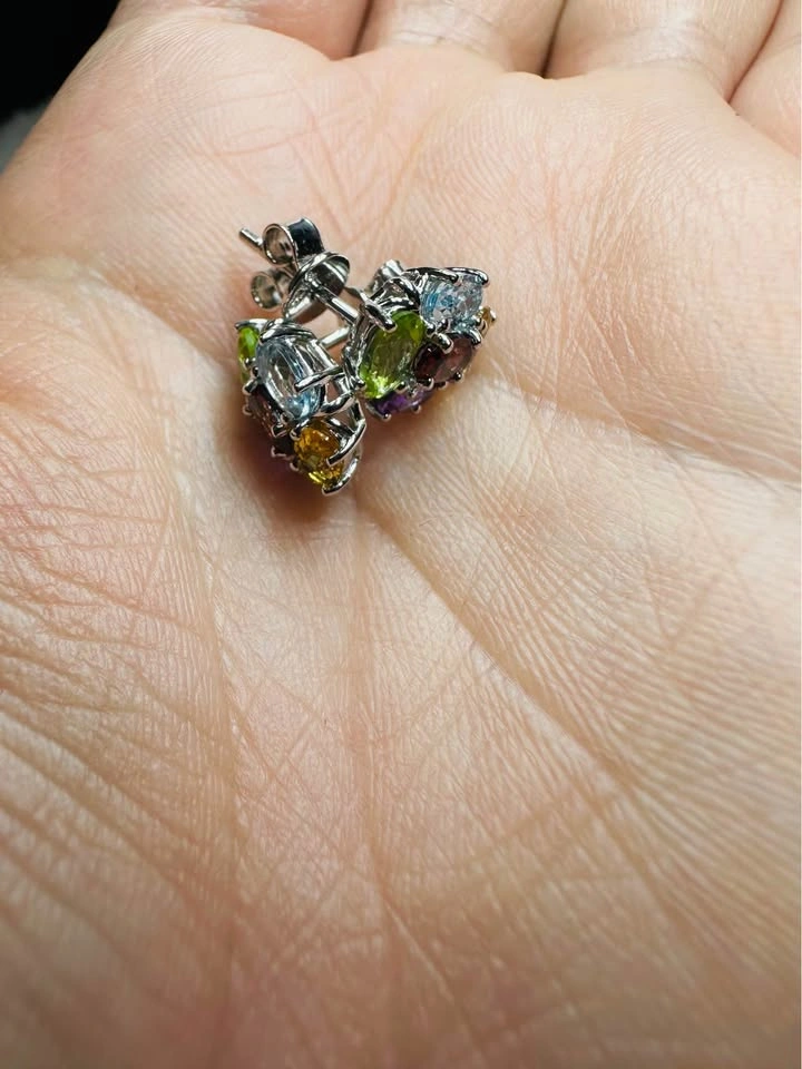 NATURAL Multi-Gemstone Sterling Silver Stud Earrings - photo 5