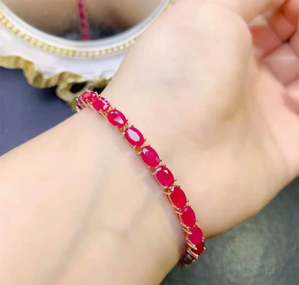 Royal Red – Natural Myanmar Tennis 12 Carats Ruby Bracelet - photo 5