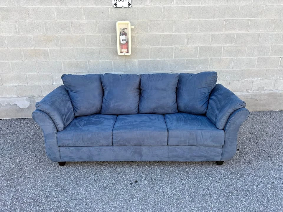 Blue Suede 3 Seater Sofa - Delivery Available