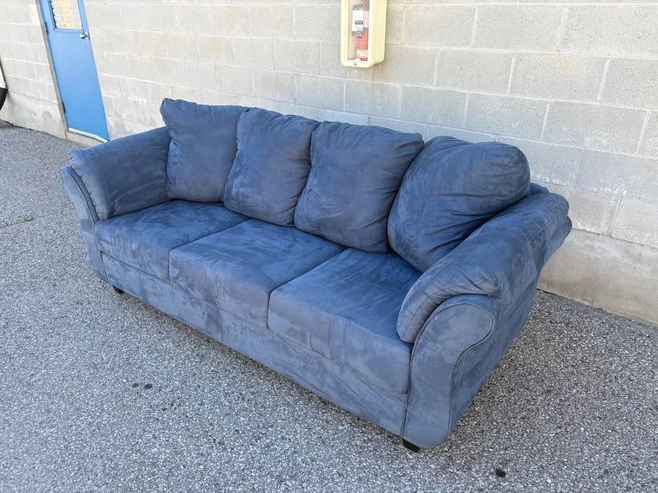 Blue Suede 3 Seater Sofa - Delivery Available - photo 2