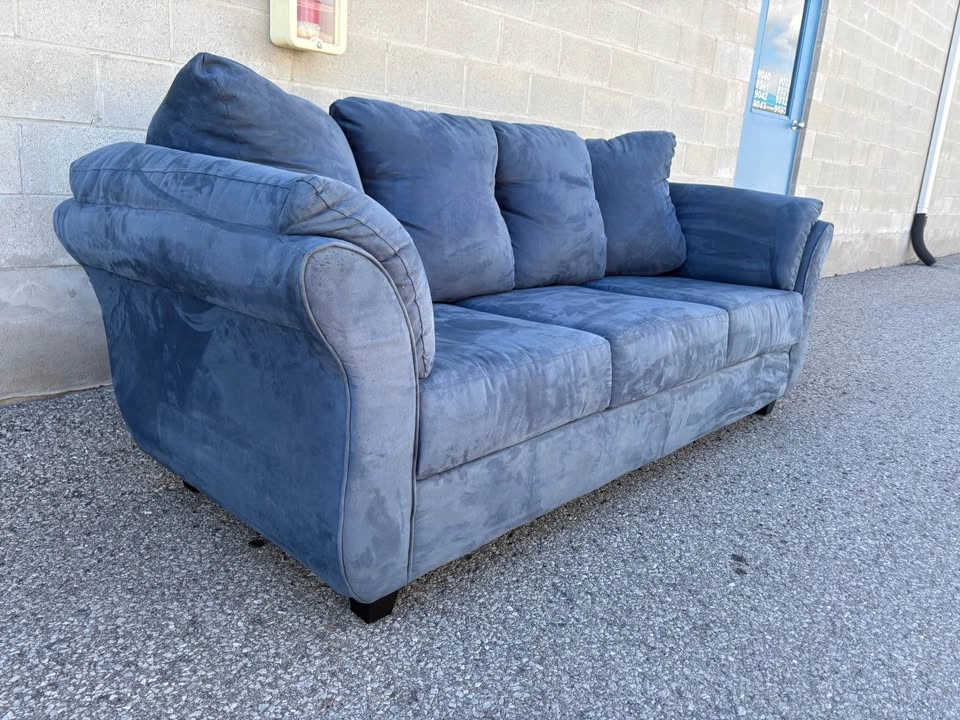 Blue Suede 3 Seater Sofa - Delivery Available - photo 3