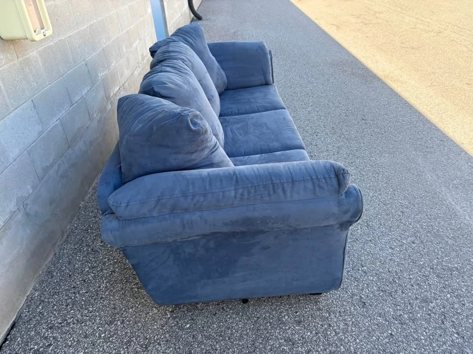 Blue Suede 3 Seater Sofa - Delivery Available - photo 4
