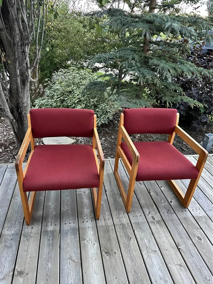 Pair of Mid-Century Modern Style Red Upholstered Armchairs