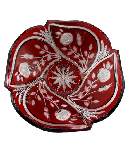 VINTAGE IMPERLUX GERMANY Ruby Cut To Clear Lead Crystal 10" Bowl