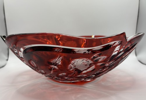 VINTAGE IMPERLUX GERMANY Ruby Cut To Clear Lead Crystal 10" Bowl - photo 2