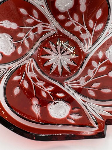 VINTAGE IMPERLUX GERMANY Ruby Cut To Clear Lead Crystal 10" Bowl - photo 3