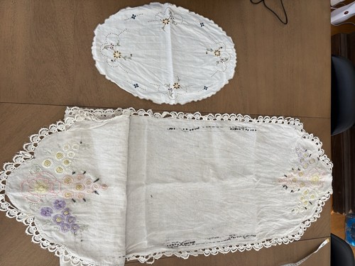 VINTAGE Set of 2 Antique Embroidered Table Top Linens