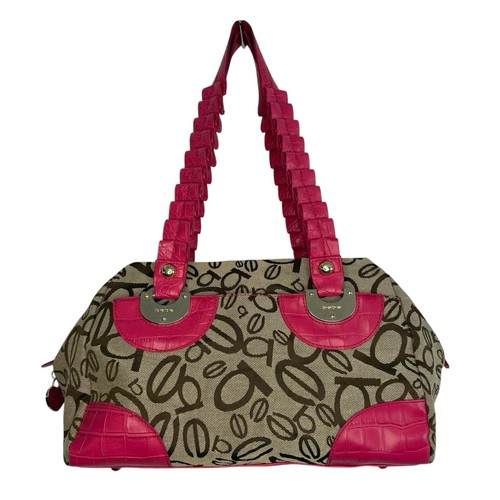 Bebe Tan & Pink Monogram Canvas Shoulder Bag