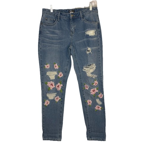 Venus Women’s Embroidered Floral Ripped Denim Blue Jeans Size 6