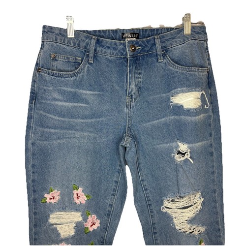 Venus Women’s Embroidered Floral Ripped Denim Blue Jeans Size 6 - photo 2