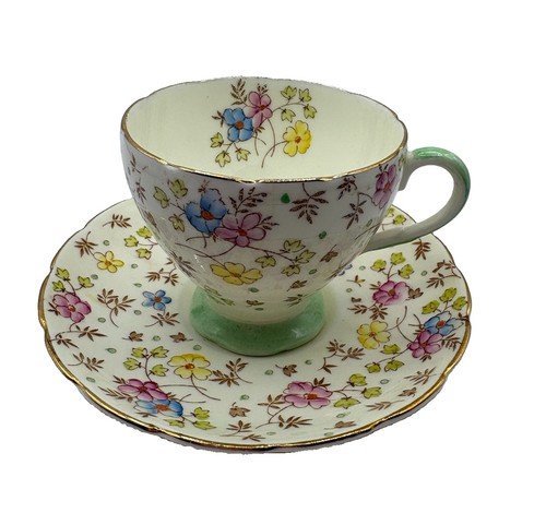 Antique EB FOLEY Bone China Teacup & Saucer, Floral Chintz Patte