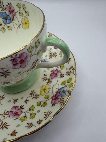 Antique EB FOLEY Bone China Teacup & Saucer, Floral Chintz Patte - photo 2