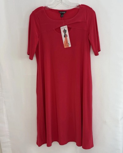 NWT Nina Leonard Women’s Dress With Side Seam Pockets, Red Size