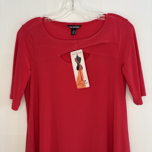 NWT Nina Leonard Women’s Dress With Side Seam Pockets, Red Size - photo 2