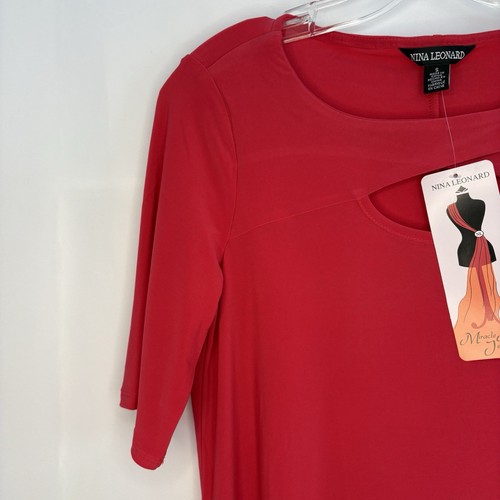 NWT Nina Leonard Women’s Dress With Side Seam Pockets, Red Size - photo 3