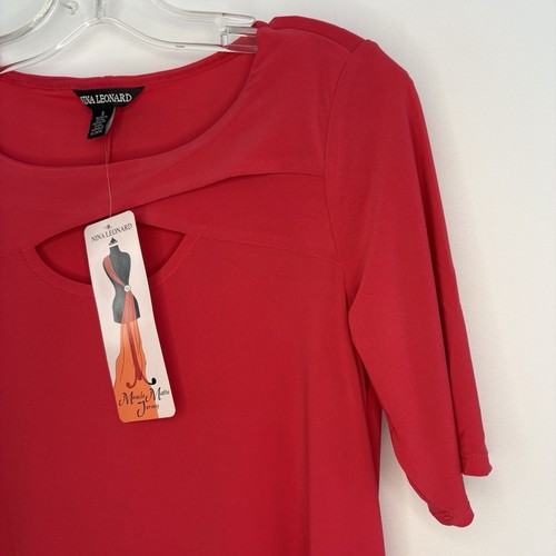 NWT Nina Leonard Women’s Dress With Side Seam Pockets, Red Size - photo 4