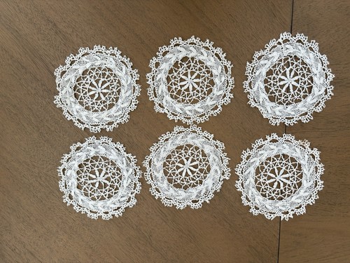 VINTAGE Set of 6 HANDMADE DOILIES Extra Small Size, See Pics