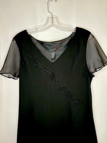 SCARLETT SHEATH LITTLE BLACK DRESS w. Sheer Cap Sleeve & Beading - photo 2