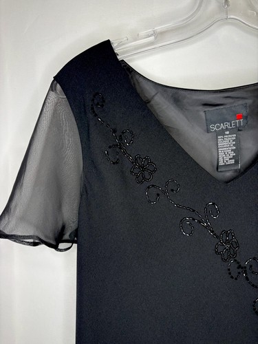 SCARLETT SHEATH LITTLE BLACK DRESS w. Sheer Cap Sleeve & Beading - photo 3