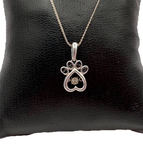 Sterling Silver Dancing Diamond Paw Pendant 18” Length 0.04 CTW