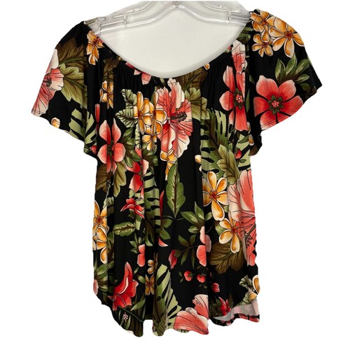 Vintage Eclipse Women’s Tropical Print Scoop Neck Top Size S