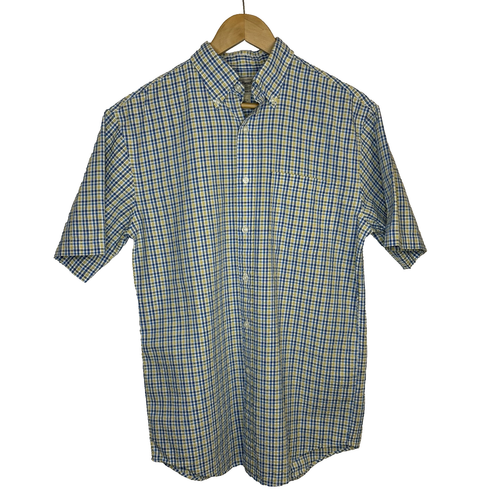 LL Bean Men's Blue Yellow Check Plaid Chambray Shirt Size Sm