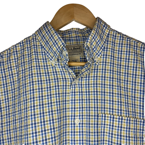 LL Bean Men's Blue Yellow Check Plaid Chambray Shirt Size Sm - photo 2