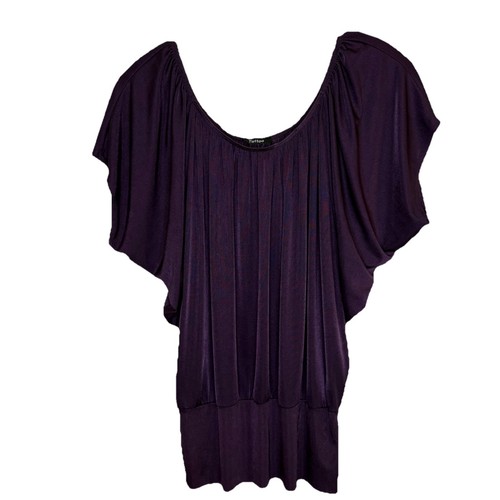 VINTAGE TATTOO Y2K EGGPLANT PURPLE SATIN TUNIC BLOUSE MEDIUM
