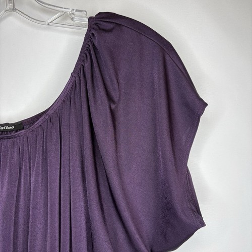 VINTAGE TATTOO Y2K EGGPLANT PURPLE SATIN TUNIC BLOUSE MEDIUM - photo 4