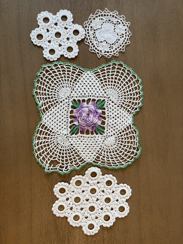 VINTAGE Set of 4 HANDMADE DOILIES, Various Sizes