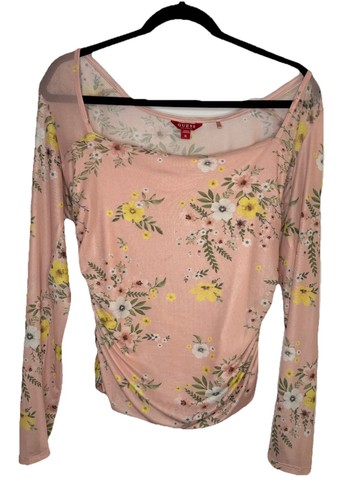 GUESS Los Angeles Marcy Floral Printed Stretch Mesh Blouse XL