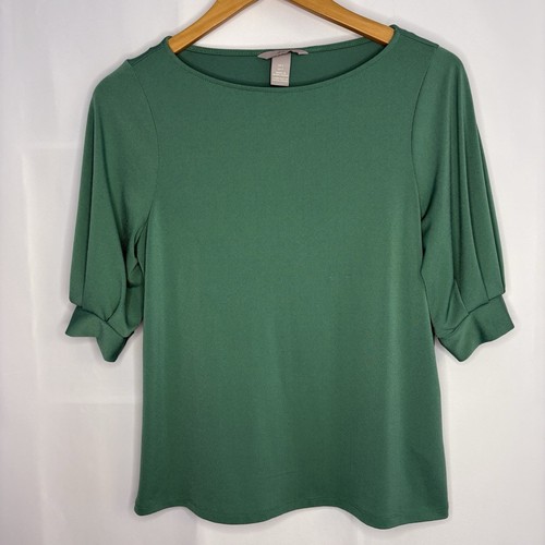 Two H&M Work Blouses Tops, Periwinkle Blue & Emerald Green Size