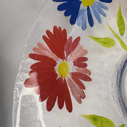 Fused Crackle 13 Inch Glass Bowl With Painted Floral Design - photo 5
