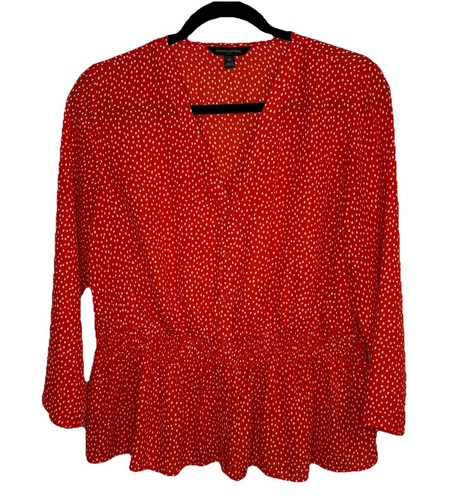 BANANA REPUBLIC WOMENS BLOUSE Red & White V-Neck, Size Med