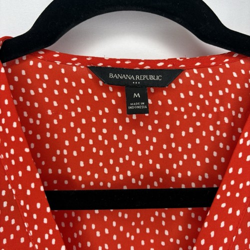 BANANA REPUBLIC WOMENS BLOUSE Red & White V-Neck, Size Med - photo 2