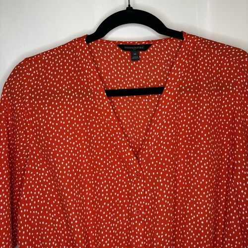 BANANA REPUBLIC WOMENS BLOUSE Red & White V-Neck, Size Med - photo 3