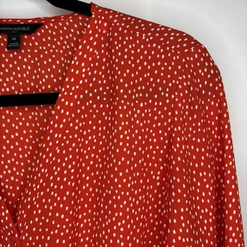 BANANA REPUBLIC WOMENS BLOUSE Red & White V-Neck, Size Med - photo 5