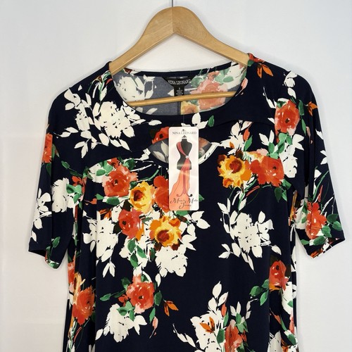 NWT Nina Leonard Women’s Dress With Side Pockets, Navy & Multico - photo 2