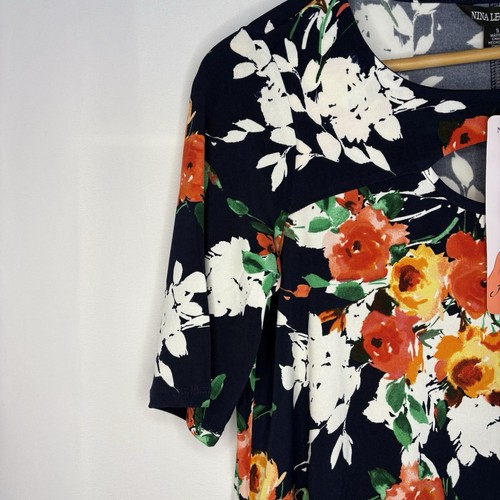 NWT Nina Leonard Women’s Dress With Side Pockets, Navy & Multico - photo 3