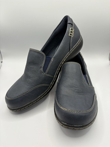 Cushionaire Dash Navy Blue Leather Slip On Loafers Size 7.5