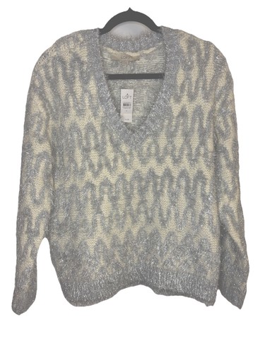 LOFT NWT Women's Size Medium Ivory & Silver Metallic Sweater