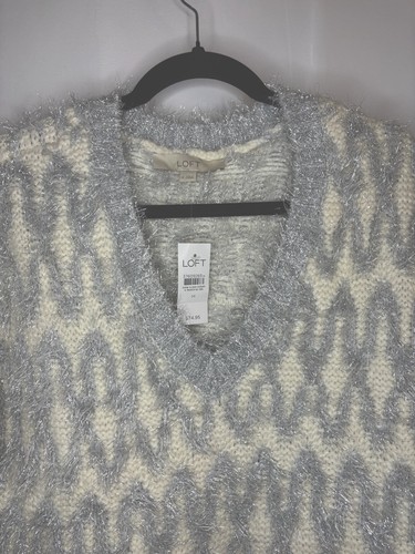 LOFT NWT Women's Size Medium Ivory & Silver Metallic Sweater - photo 2